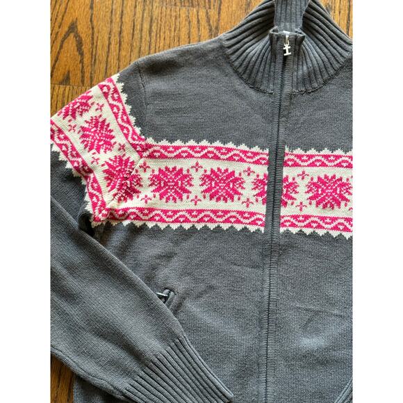 Vintage IZOD Pink Snowflake Fair Isle Zipper Winter Apres Ski Christmas Cabin - Picture 5 of 9